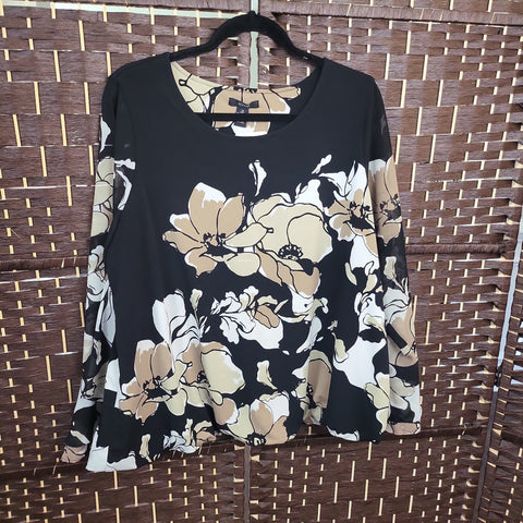 02.19.24 Alfani Blouse 1XL Black Tan Florals