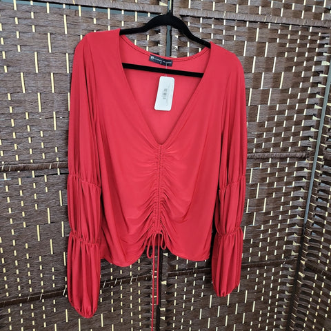 03.05.24  FTF (2=2X) Red Ruching Blouse NEW