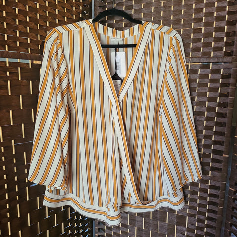 04.15.24 Ava&VIV (2X) Wrap CreamTan Stripe Blouse NEW