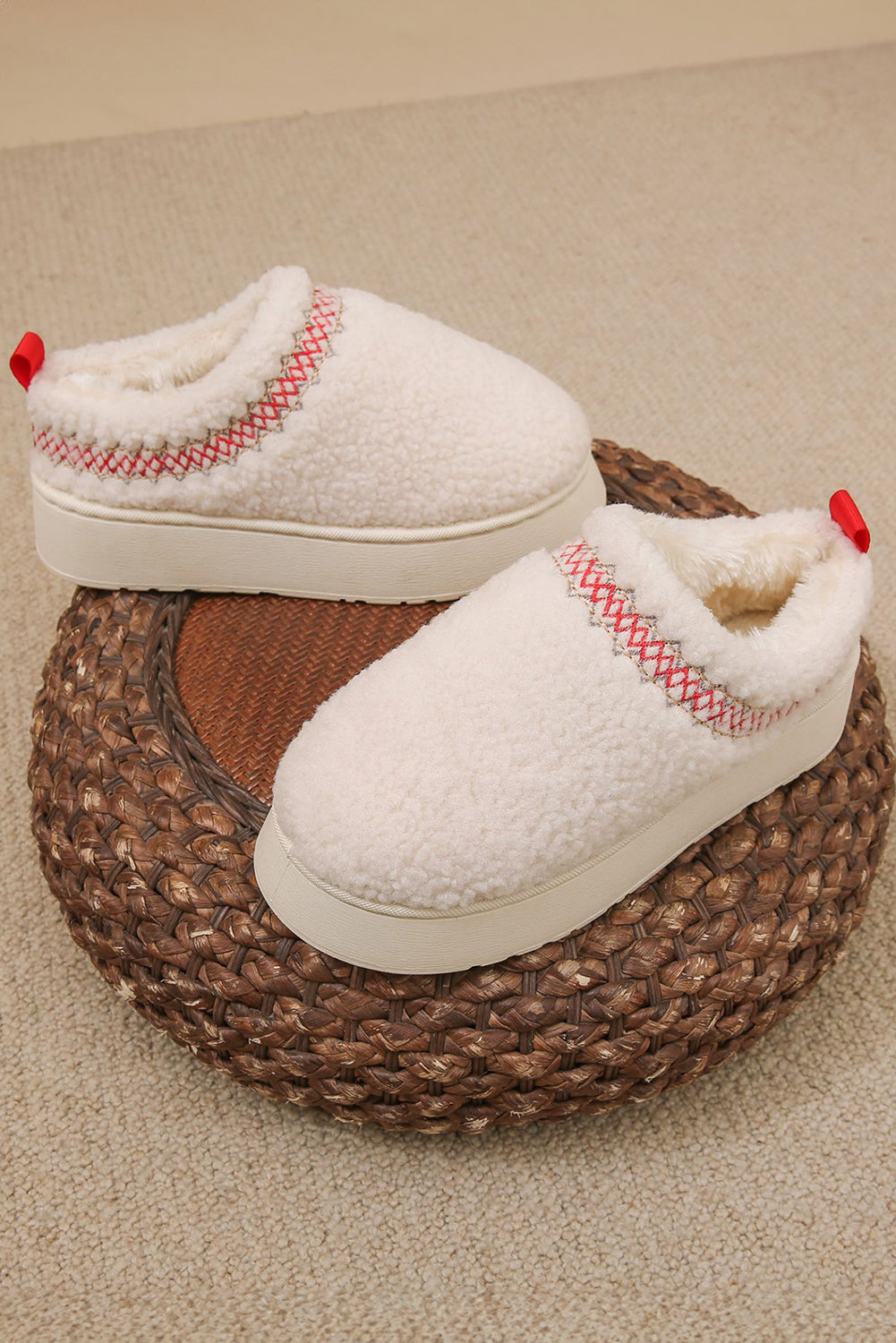 Chestnut Embroidered Sherpa Plush Thick Sole Snow Boots