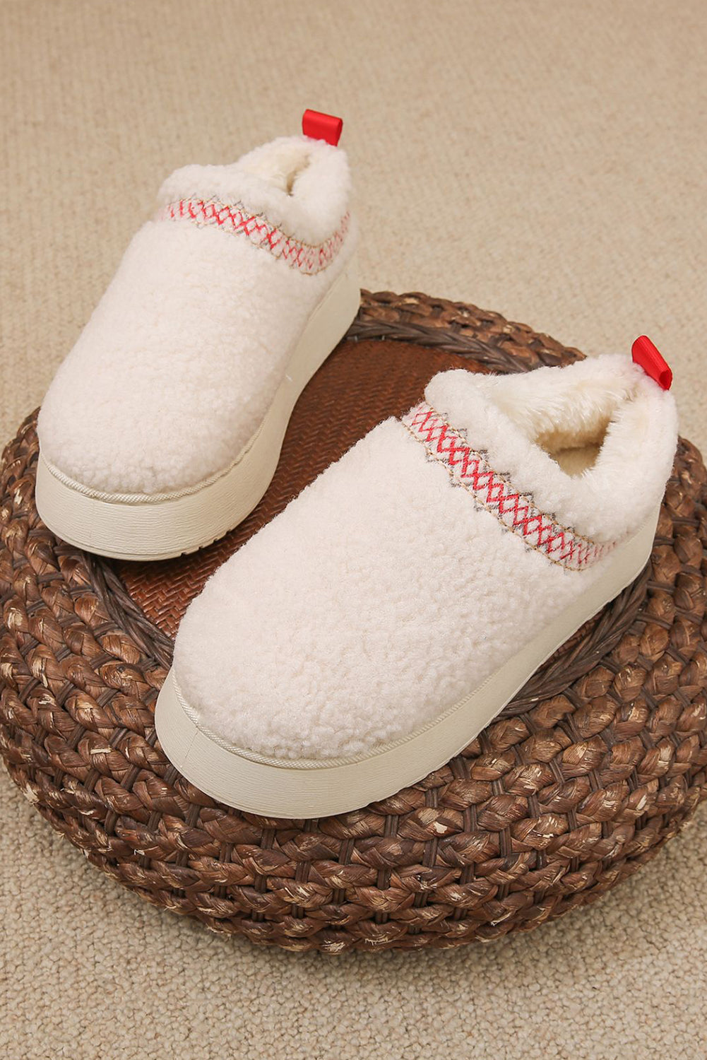 Chestnut Embroidered Sherpa Plush Thick Sole Snow Boots