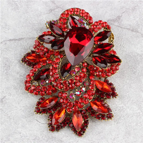 04.15.24 Brooch Red Flower RStone Jewels Men NEW