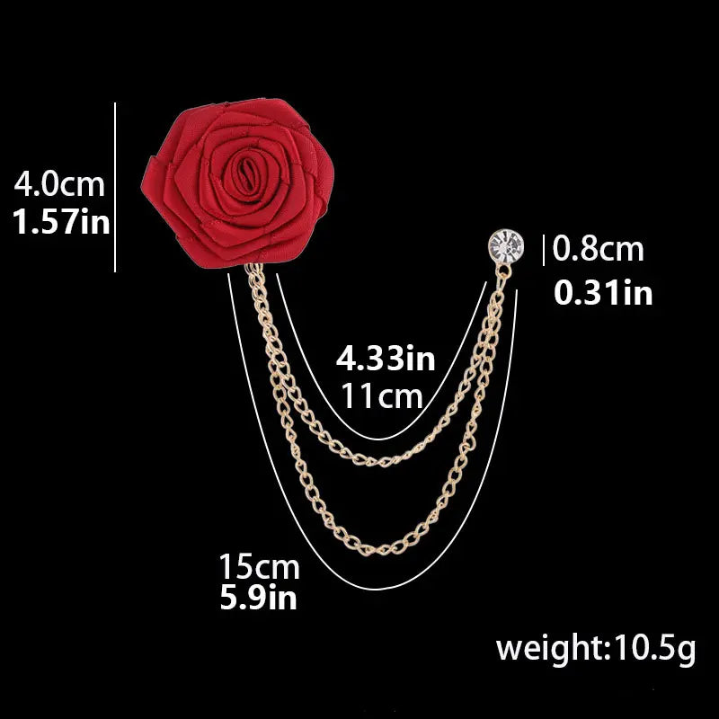 04.15.24 Brooch LAPEL Pin Rose Tassel Gold Chain Men NEW