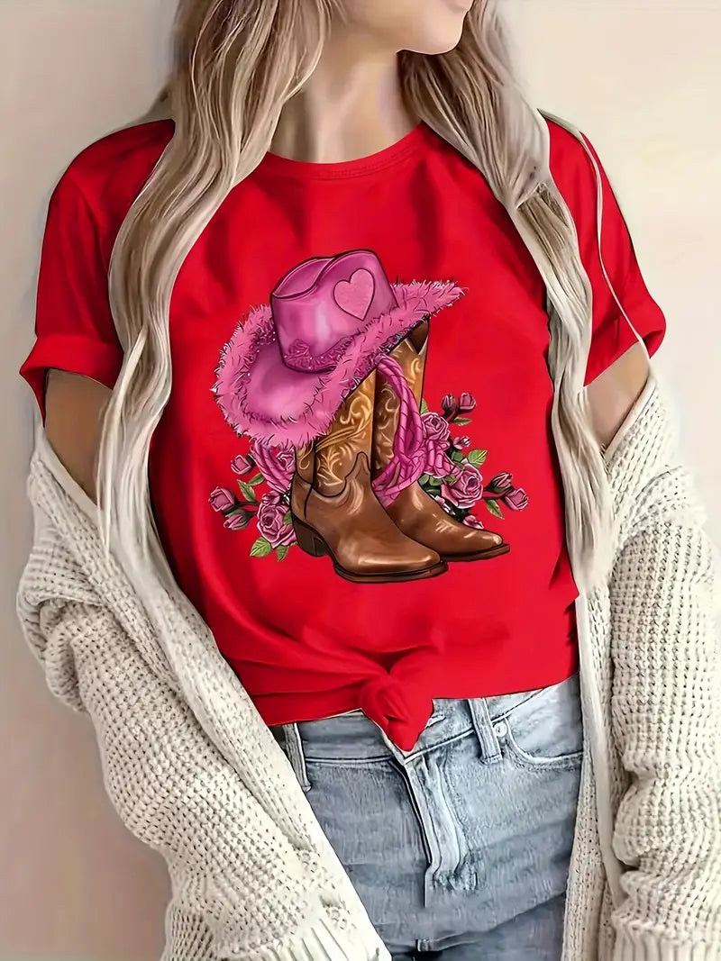 07.12.24 TeeShirt CowGirl PinkHat BrnBoots NEW