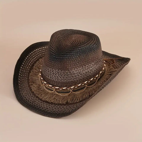 07.12.24 Cowboy Hat Brown Straw wTassle Band New