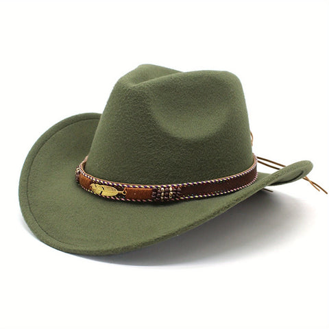 06.17.25 Cowboy Hat ArmyGrn Feather Band NEW