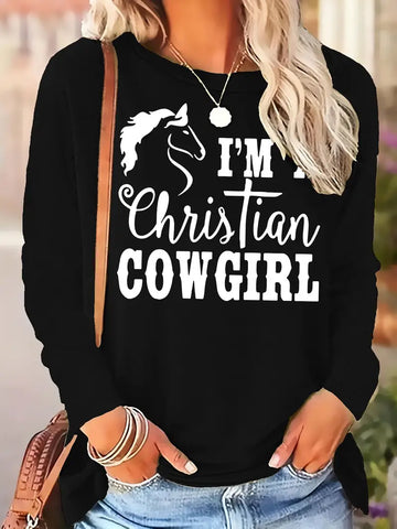 07.13.24 CowGirl TShirt I'm A Christian LngSlee Black NEW