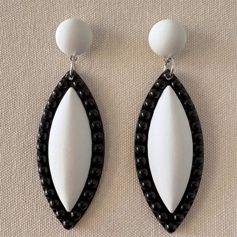 04.29.25 Earrings BlkWhte Oblong Dangles NEW