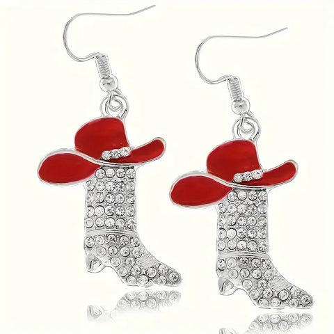 08.08.24 Earrings (S) Red Hat RStone Cowgirl Boots NEW