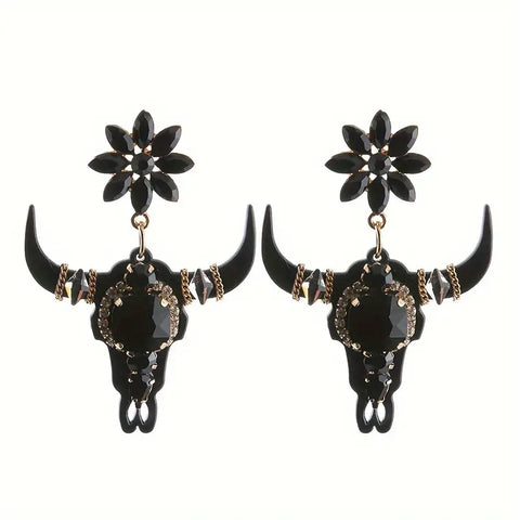 07.12.24 Earrings Large Bull Head Black NEW