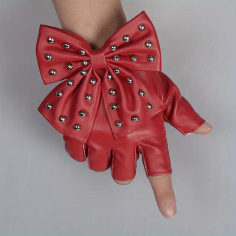 11.17.23 Gloves VegLeather Half Finger Studded Bow (M-L) NEW