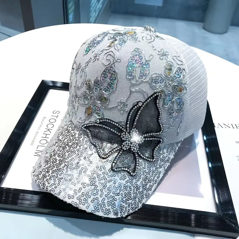 4.27.23 Baseball Cap Mesh RStone Butterfly OSFM NEW