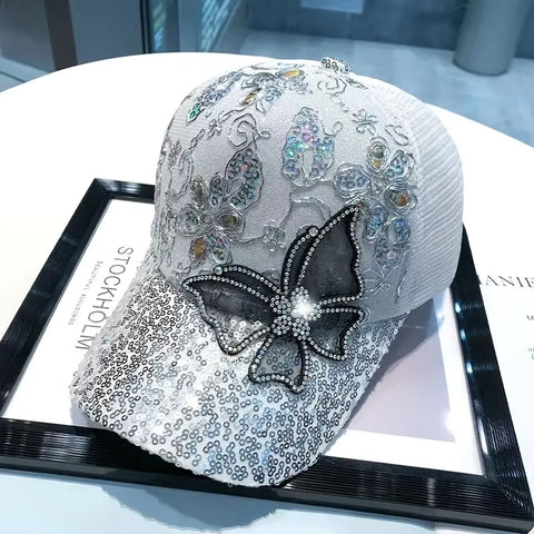 4.27.23 Baseball Cap Mesh RStone Butterfly OSFM NEW