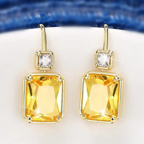 5.12.23 Earrings Zircon Square Yellow Pierced Small