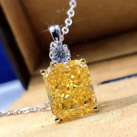 5.12.23 Necklace Zircon Yellow Pendant Silver Chain