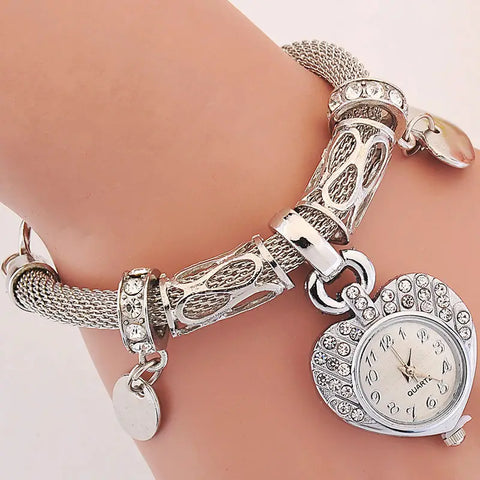 5.12.23 Watch Silver Heart Shape Dangle Bracelet-FREE PROM ITEM NOT FOR SALE!!