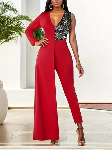 12.25.23 Jumpsuit (12) Red-Blk & Sequin OneShould NEW