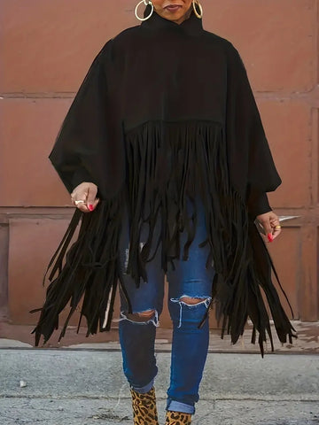 11.17.23 Poncho Fringed Black NEW