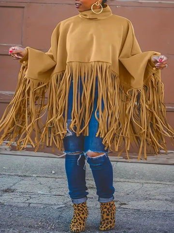 11.17.23 Poncho Fringed Khaki NEW