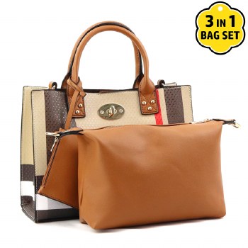 05.13.25 Purse BrnTan Plaid 3 in 1 Veg Leather NEW