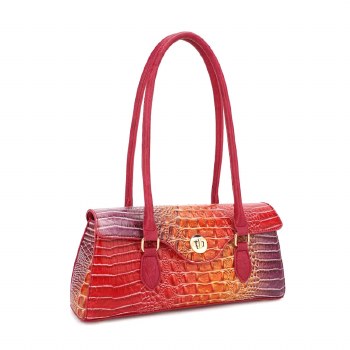 05.13.25 Purse AH Faux Croc Fuschia Oblong Satchel NEW