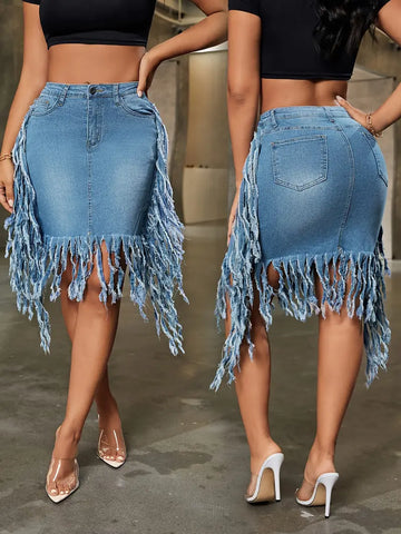 07.03.24 Skirt Fringed HemSides Blue Denim NEW