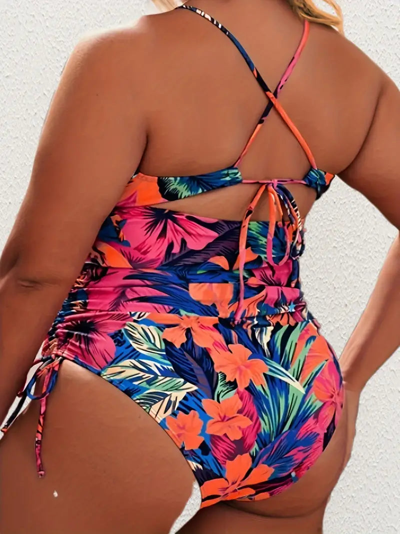 7.18.23 SwimSuit CutOut Ruched Sides MultiCol Floral NEW