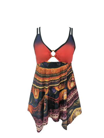 7.18.23 Swimsuit (2XL=16) OrgBrn 2pc Graphic Print NEW