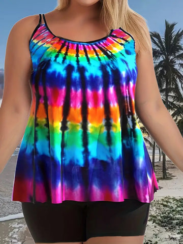 7.10.23 Swimsuit Tankini Blue TyeDye MultiColor NEW