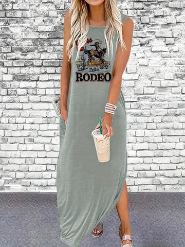 07.12.24 CowGirl TShirt Maxi Dress Sleeveless Grey NEW