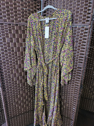 07.29.24 NF OSFM (M-3X) Yel  AnimPrt Maxi Dress/Duster NEW