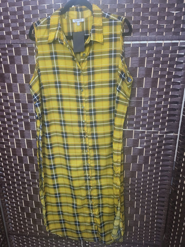 8.12.25 Mileage (2X) Yellow Plaid Split Tail Duster