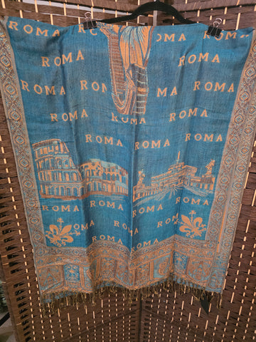 01.26.26 Italian/Rome Scarf Rect Teal/Tan 70" X 25" NEW