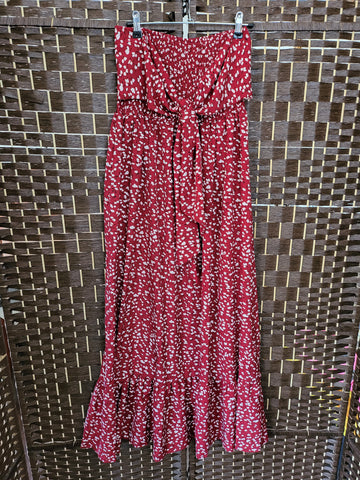 07.03.24 Aifer (M) Strapless MaxiDress Red wWht Flowers NEW