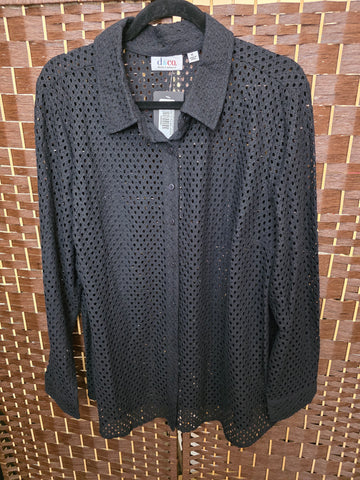 10.08.25 D&Co (XL) Blouse Black Eyelet Long Sleeve NEW