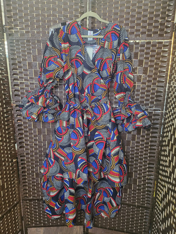 05.14.25 NF African Dress (OS=M-1X) BlkTanRedBlu Wrap HiLo NEW