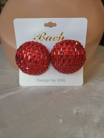 10.07.24 Bach EarRings Clipon Round Red RSstone NEW