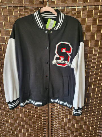 09.10.24 Refuge (M) Varsity Bomber Jacket BlkWhtRed NEW
