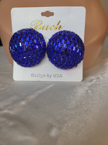 10.07.24 Bach EarRings Clipon Round Blue RSstone NEW