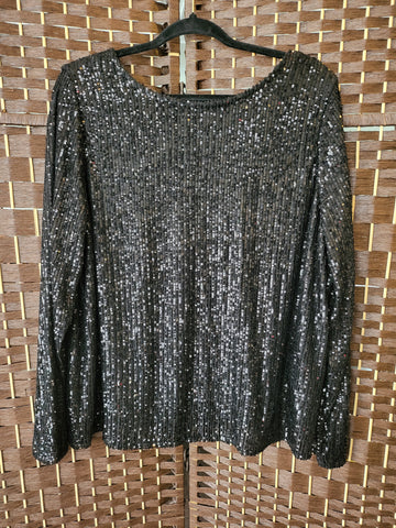 02.06.25 Halogen (XXL=XL-1X) Blk Sequins V-Back Top