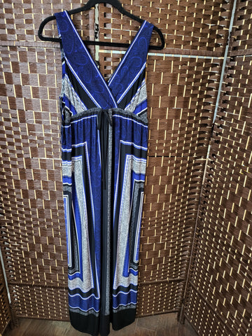 04.29.25 INC (L) BluBlkWht V-Neck Sun Dress