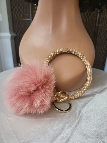 10.08.24 KeyChain RoseGold w/Pink Fur Ball NEW