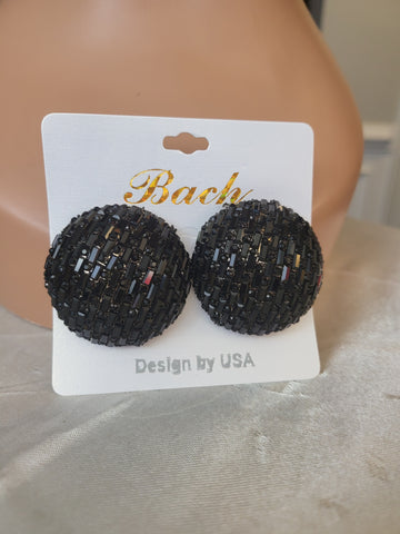 10.07.24 Bach EarRings Clipon Round Black RSstone NEW