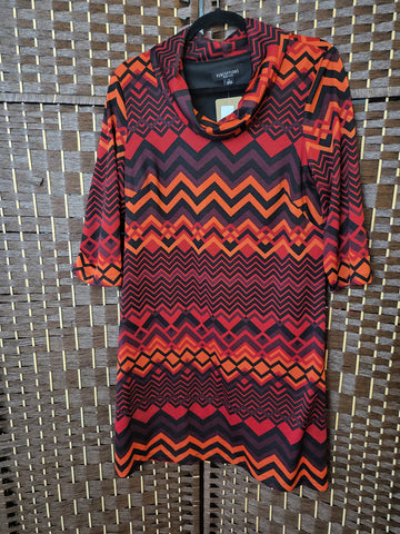 11.12.24 Perecpt NY (L) RedBlkOrd Cowl Neck Knit Dress NEW