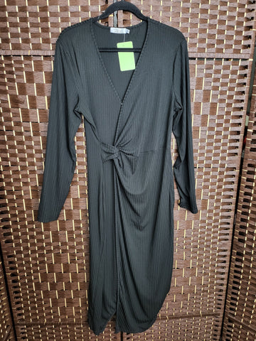 10.07.24 Shibever (XL) Dress Blk Maxi Faux Wrap NEW