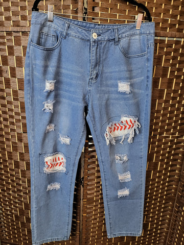 04.29.25 Jeans (L) Distressed with Red Zags NEW