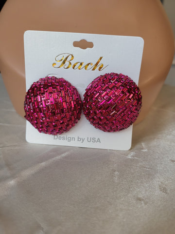 10.07.24 Bach EarRings Clipon Round Pink RSstone NEW