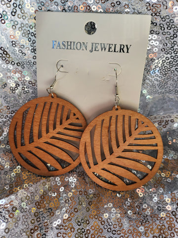 07.12.24 Earrings Wooden Lrg Scroll Leaf NEW