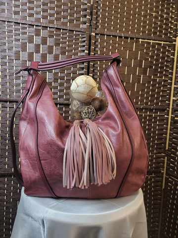 10.01.24 Purse Lrg Leather Hobo Brn Tassel