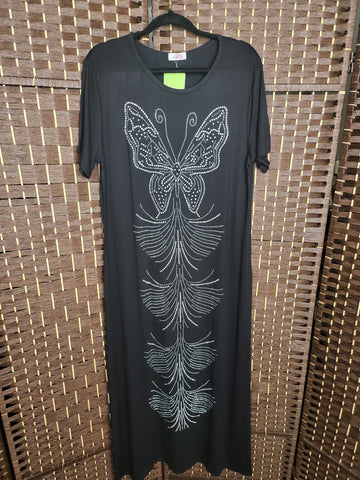 10.07.24 Verta (OSFM-M-XL) Blk RStone Butter Fly Bubble Dress NEW